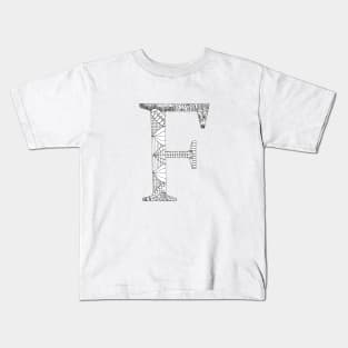 Henna Alphabet F / Henna Letter F - Black Henna Line Art Kids T-Shirt